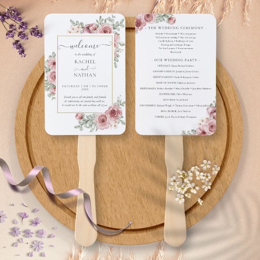 Éventail Programme de mariage élégant poussiéreux rose flor