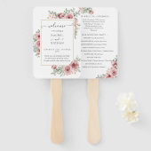 Éventail Programme de mariage élégant poussiéreux rose flor (Devant et derrière)
