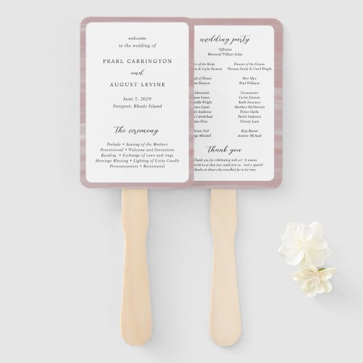Éventail Programme de mariage élégant rose chic côtier (Devant et derrière)