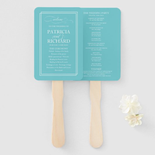 Éventail Programme de mariage élégant simple bleu puriste (Devant et derrière)