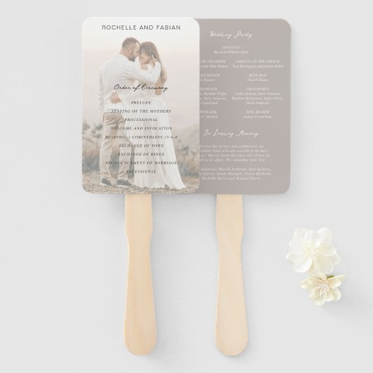 Éventail Programme de mariage élégant Simple Taupe (Devant et derrière)
