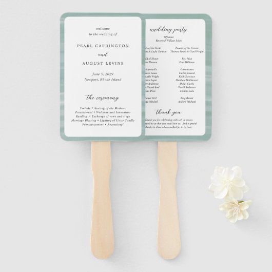 Éventail Programme de mariage élégant vert muet Coastal Chi (Devant et derrière)