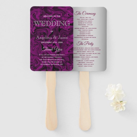 Éventail Programme de mariage élégant violet (Devant et derrière)