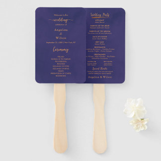 Éventail Programme de mariage élégant violet or écriture si