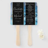 Éventail Programme de mariage en agate bleue avec écriture (Devant et derrière)
