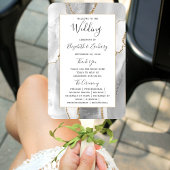 Éventail Programme de mariage en agate gris blanc or