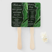 Éventail Programme de mariage en agate pailletée verte et a (Devant et derrière)