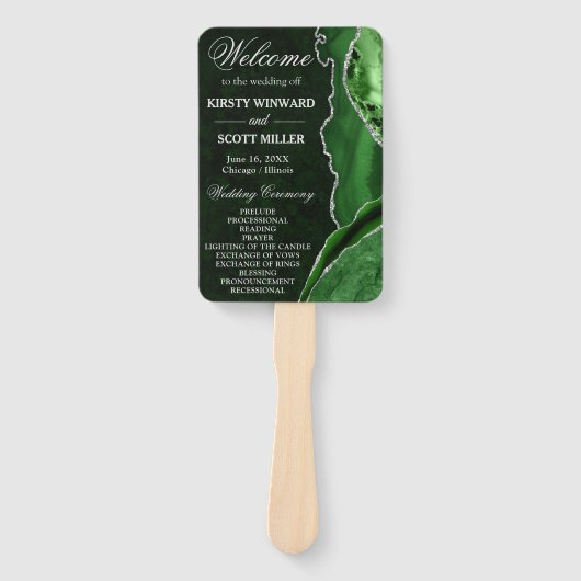 Éventail Programme de mariage en agate pailletée verte et a (Devant)