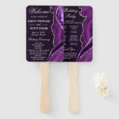 Éventail Programme de mariage en agate pailletée violet et  (Devant et derrière)