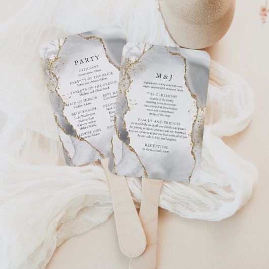 Éventail Programme de mariage en Agate White, Gold & Grey M