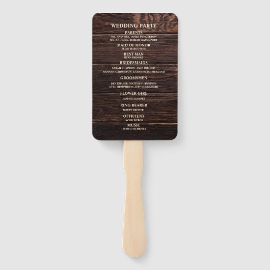 Éventail Programme de mariage en bois brun foncé rustique (Dos)