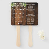 Éventail Programme de mariage en bois rustique avec guirlan (Devant et derrière)