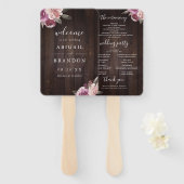 Éventail Programme de mariage en bois rustique mauve (Devant et derrière)