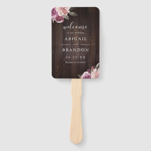 Éventail Programme de mariage en bois rustique mauve (Devant)