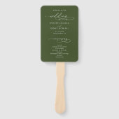 Éventail Programme de mariage en calligraphie Olive Green (Devant)