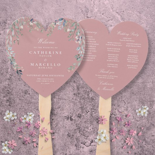 Éventail Programme de mariage en cascade florale rose pouss