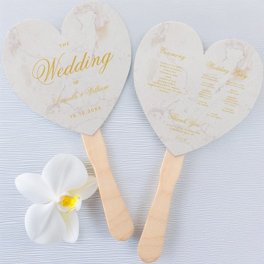 Éventail Programme de mariage en forme de coeur en marbre d