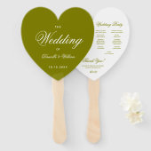 Éventail Programme de mariage en forme de coeur vert olive (Devant et derrière)