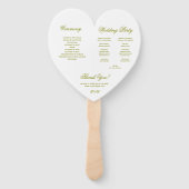 Éventail Programme de mariage en forme de coeur vert olive (Dos)
