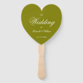 Éventail Programme de mariage en forme de coeur vert olive (Devant)