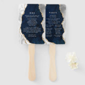 Éventail Programme de mariage en marbre Navy, blanc et agat (Devant et derrière)