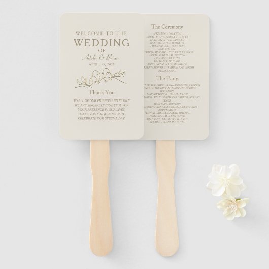 Éventail Programme de mariage en or (Devant et derrière)
