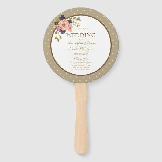 Éventail Programme de mariage en or rose floral (Devant)