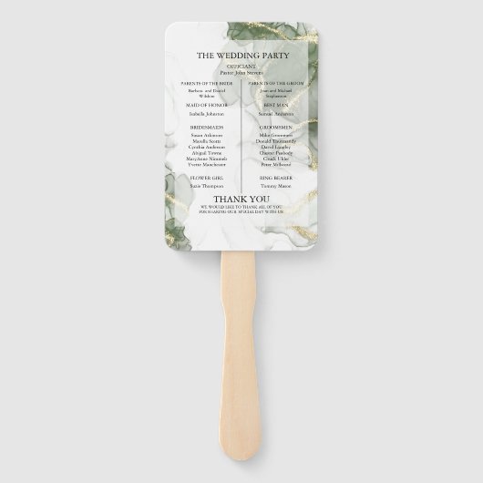 Éventail Programme de mariage | Encre verte de l'aile dorée (Dos)