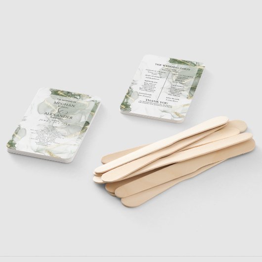 Éventail Programme de mariage | Encre verte de l'aile dorée (Non-assemblé)