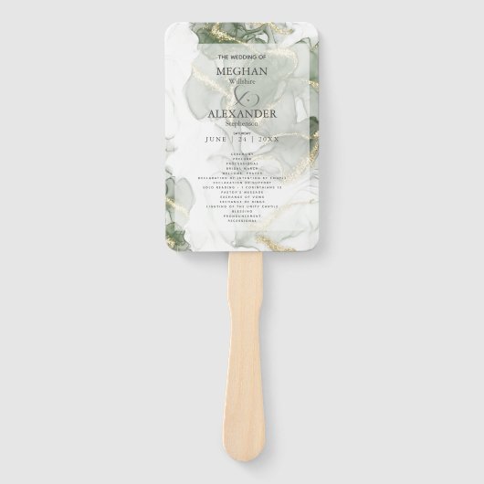 Éventail Programme de mariage | Encre verte de l'aile dorée (Devant)