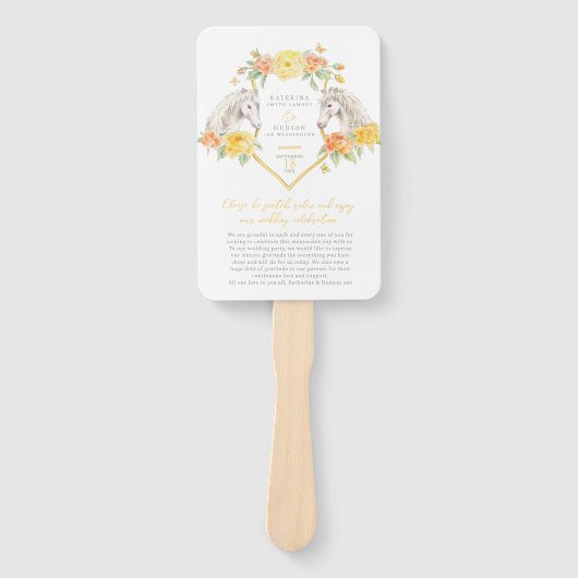 Éventail Programme de mariage équestre rose d'aquarelle (Devant)