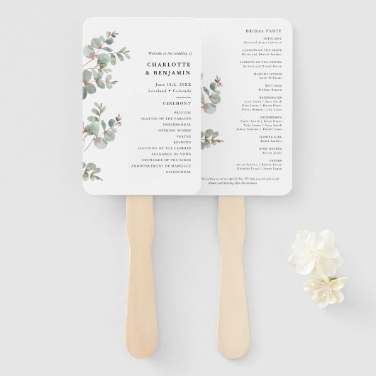 Éventail Programme de mariage Eucalyptus (Devant et derrière)