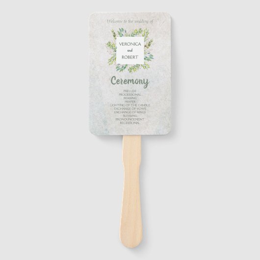Éventail Programme de mariage Eucalyptus de verdure rustiqu (Devant)