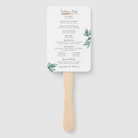 Éventail Programme de Mariage Eucalyptus Élégant de verdure (Dos)