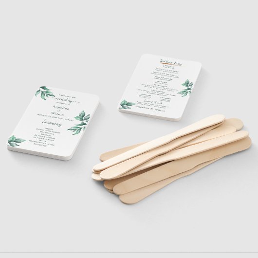 Éventail Programme de Mariage Eucalyptus Élégant de verdure (Non-assemblé)