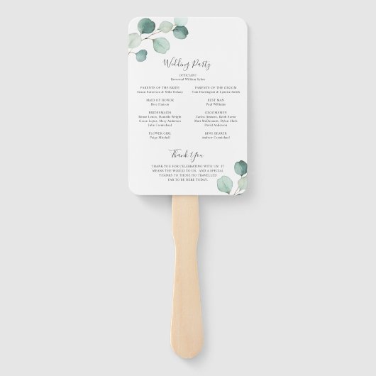 Éventail Programme de mariage Eucalyptus simple et élégant (Dos)