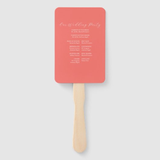 Éventail Programme de mariage Fan Peach Line Art (Dos)