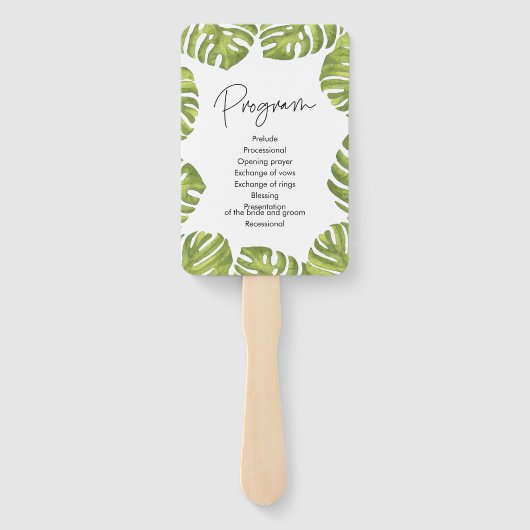 Éventail Programme de mariage feuille de palme verte tropic (Dos)