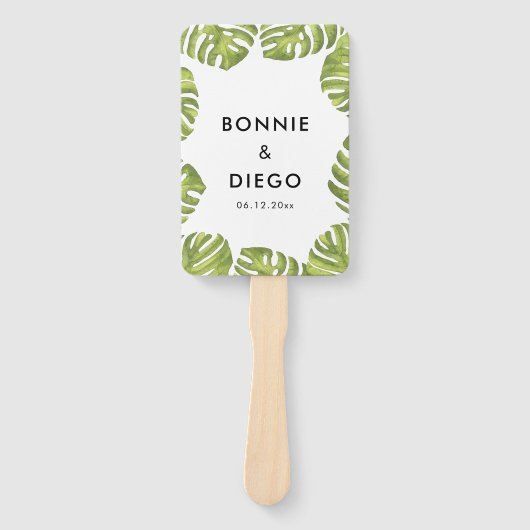 Éventail Programme de mariage feuille de palme verte tropic (Devant)