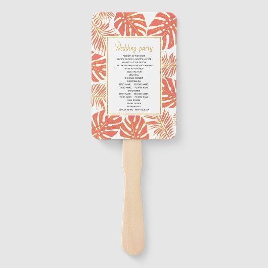 Éventail Programme de mariage feuille pour corail tropical  (Dos)