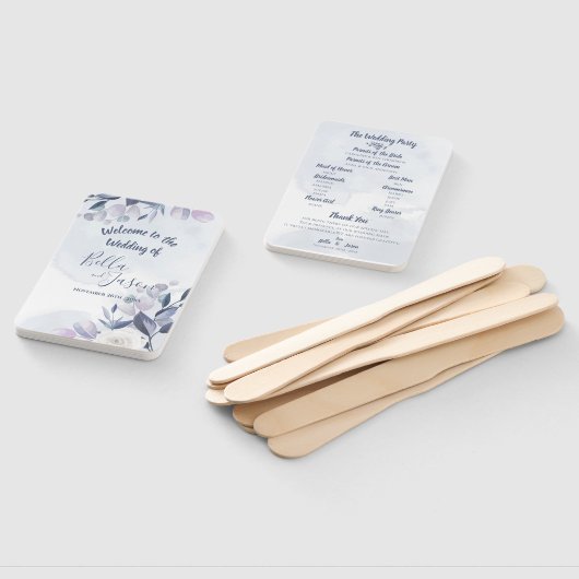 Éventail Programme de mariage Fleur aquarelle bleue poudrée (Non-assemblé)