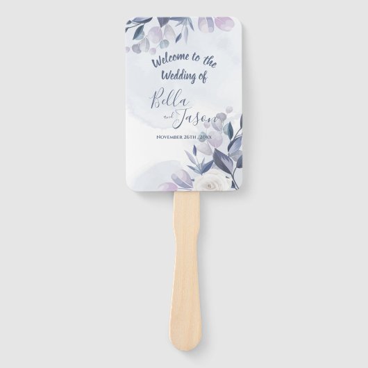 Éventail Programme de mariage Fleur aquarelle bleue poudrée (Devant)