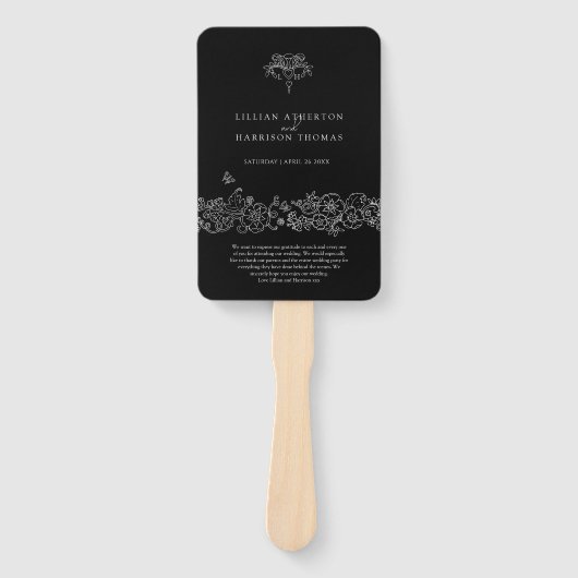 Éventail Programme de mariage Fleur blanche noire de lis (Devant)