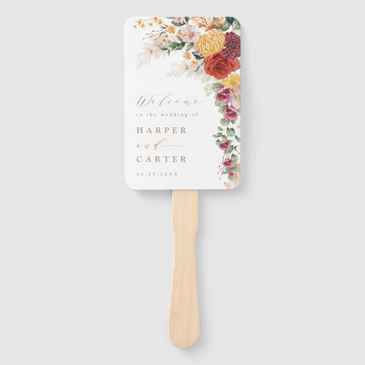 Éventail Programme de mariage Fleur d'Herbe de Pampas Bohèm (Devant)