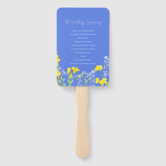 Éventail programme de mariage fleur sauvage bleu jaune aqua (Dos)