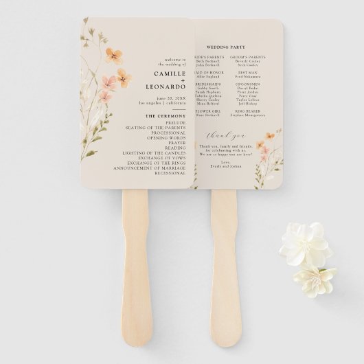Éventail Programme de mariage Fleur sauvage Boho Ventilateu (Devant et derrière)