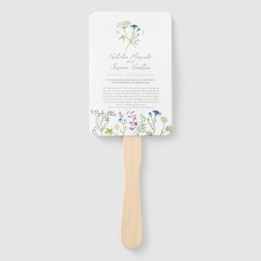 Éventail Programme de mariage fleur sauvage d'aquarelle (Devant)