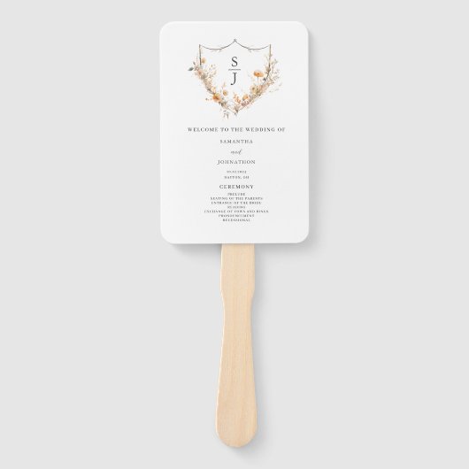 Éventail Programme de mariage Fleur sauvage Peach Watercolo (Devant)