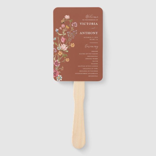 Éventail Programme de mariage Fleur sauvage Terracotta Vent (Devant)