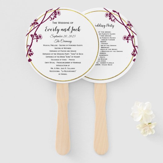 Éventail Programme de mariage Fleur sauvage violet violet f (Devant et derrière)